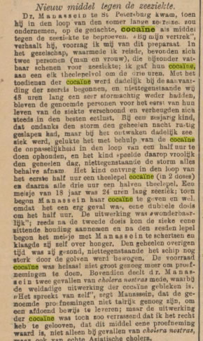 1885-10-21 advertentie cocaïne tegen zeeziekte, Nieuwe Amsterdamse Courant.